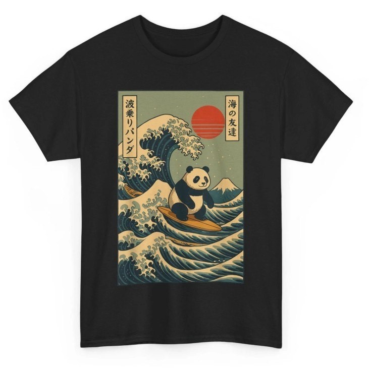 hot Japan Surfing Panda Kawaii Anime Great Wave Shirt Panda Surfing shirt