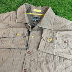 Vintage Oakley Logo Print Button Up Shirt Brown Stripe Y2K Mens Large Skate