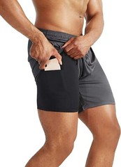 NELEUS Men’s 2 in 1 Running Shorts with Medium, 6070 Black/Grey,2 Pack