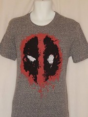 Deadpool T-Shirt Mens Size M L Gray NEW Blood Spatter Logo Emblem Short Sleeve