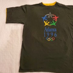 Vintage 90s XL Atlanta 1996 Olympics Games Art Logo T Shirt Sports Ringer Salem