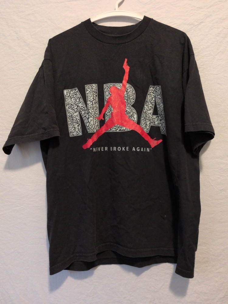 Vintage Nike Jordan Jump Shirt Embroidered Border Size Large Black & White