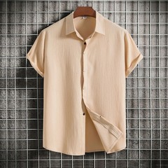 Loose Fit Pure Color Button up Short Sleeve Men’s Shirt Summer New Arrival Clean