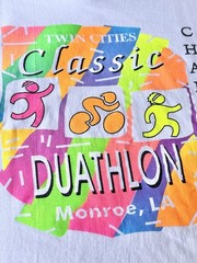 Vintage 90s Single Stitch Twin Cities Duathlon T-Shirt Mens L White Monroe LS