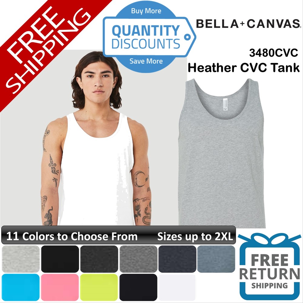 Bella + Canvas Men Heather Cvc Tank Top Shirt Ring-spun Blend Up To 2XL 3480cvc