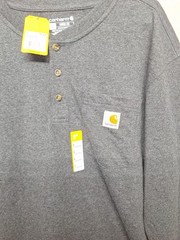 Carhartt Long Sleeve Henley Shirt Size L Grey Cotton Loose Fit TK128 Heavyweight