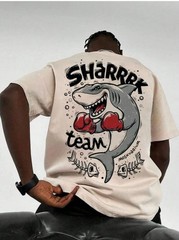 Men’s Shark Print Lightweight T‑Shirt — Summer Casual Sport Streetwear Oversized