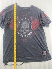 Affliction Sin City American Custom Skull Graphic T-Shirt Medium Black Red