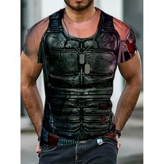 Men 3D-Muscle Tattoo Print T-Shirt Short Sleeve Digital Printing Shirts-Tops Tee