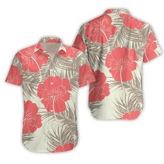 Mens Hawaiian Aloha Shirt Coral Hibiscus Flower Tropical Beach Cruise Party
