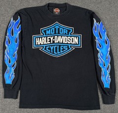 VTG 1991 Harley Davidson Shirt Mens Medium Blue Flames Gator Seminole FL Biker *