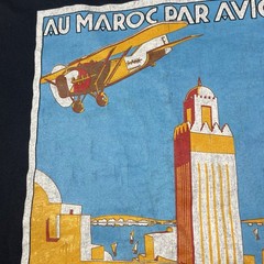 Vintage 80s Art Deco Shirt Mens 2XL Single Stitch Au Maroc Par Avion Airplane