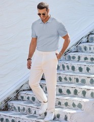 Mens Summer Casual Polo Shirt Short Sleeve Knit Stretchy Button Golf Tee Top