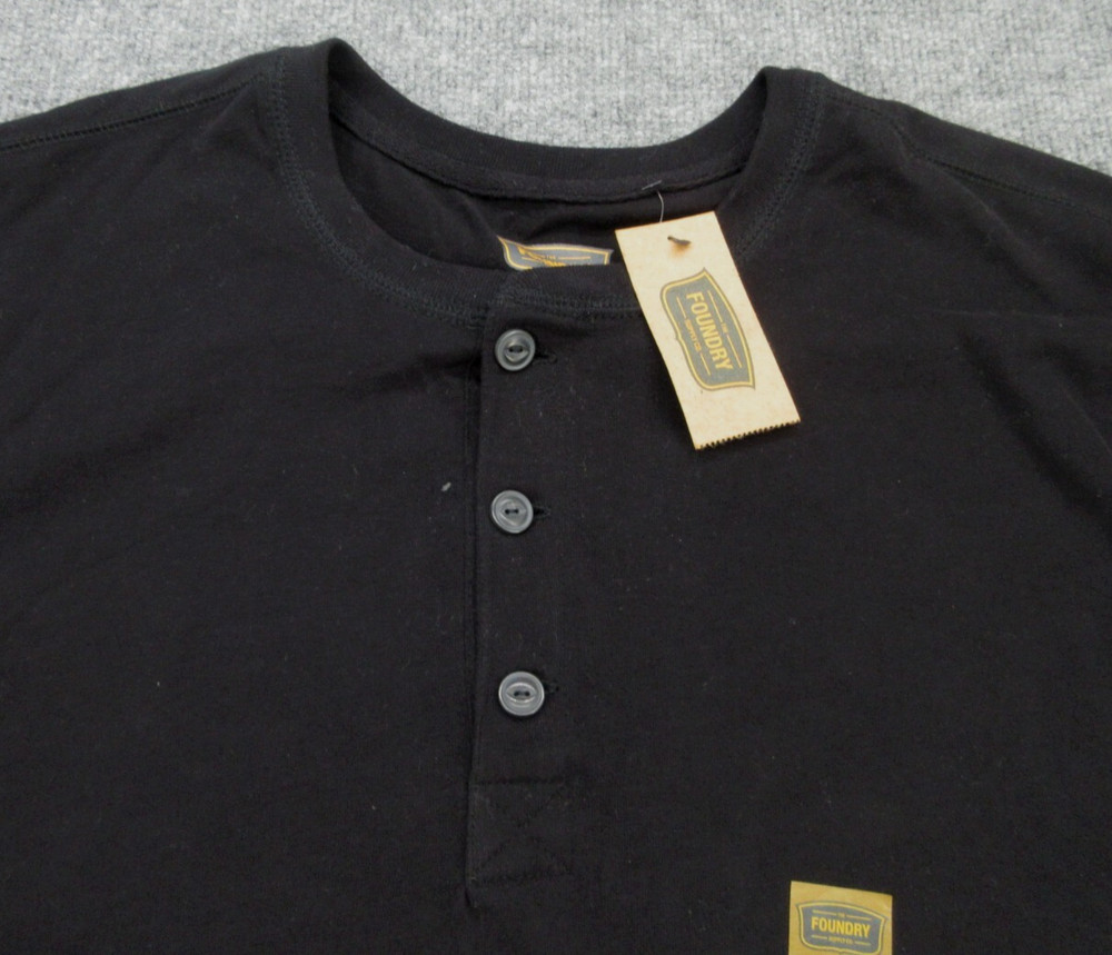 Foundry Shirt Mens 2XL XXL Black Henley Neck Long Sleeve Tee Adult Workwear NEW