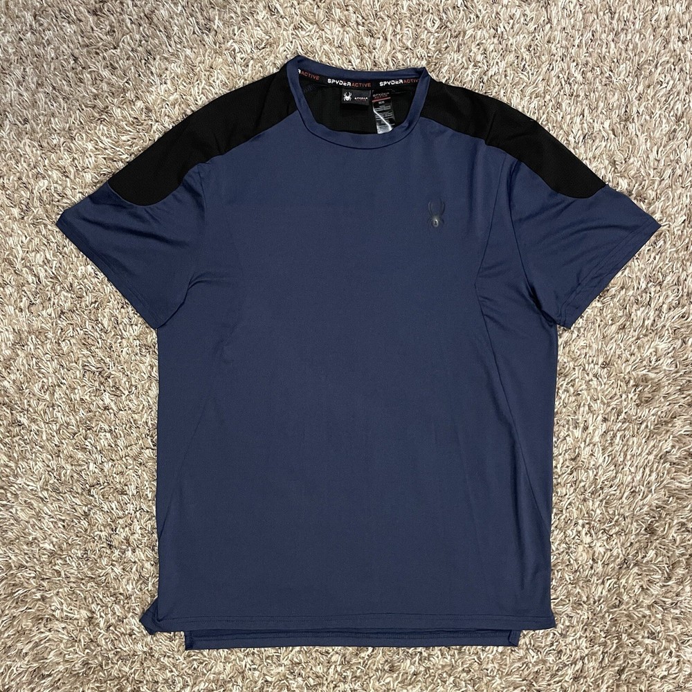 Spyder Active Shirt Mens Medium Blue Black Performance Wicking ProWeb