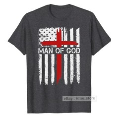 Man of God American Flag Cross T-Shirt Christian Faith Catholic Dad Grandpa