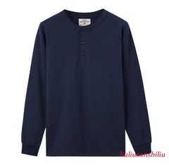 Mens Vintage Long Sleeve T-Shirt Cotton Crew Neck Button Casual Pure Color Shirt