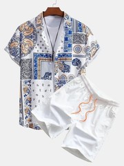 Men Summer Outfit 2-Piece Set Short Sleeve T-Shirt and Shorts Sweatsuit Set