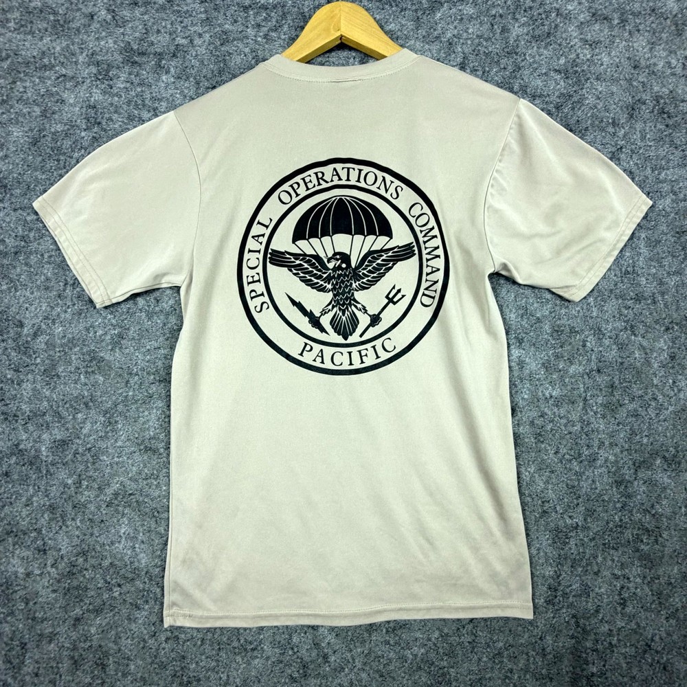 SOCPAC Special Operations Command Pacific Military Shirt Mens Beige Short Sleeve