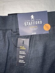 NWT Stafford Men’s 42 x 30 Classic Fit Flat Front Blue Travel Trouser Pants $70