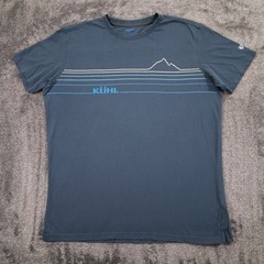 KUHL Wildfibre Mountain Lines T-Shirt Mens XL Blue Crew Neck Organic Cotton