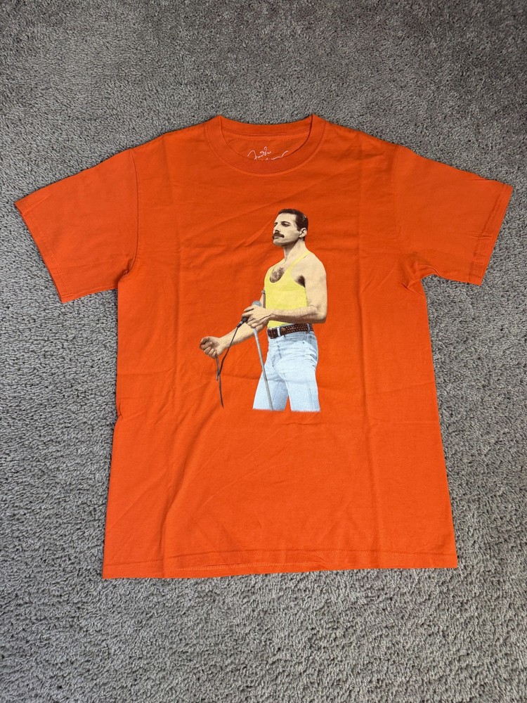 Freddie Mercury Shirt Mens S Orange Graphic Crew Neck Cotton Tagless Music