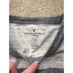American Eagle Flex Stripe Tee Mens Large Tall Grey White Marled Crew Neck Shirt