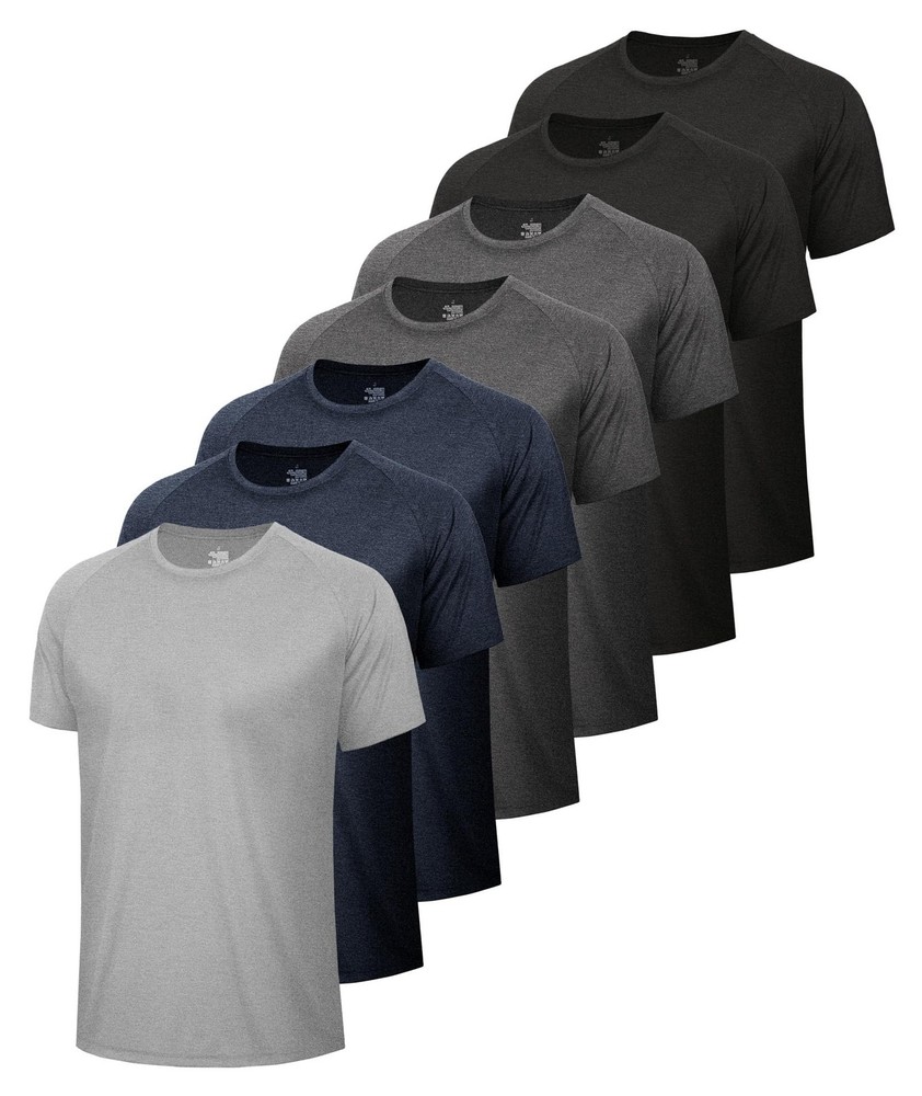 BOOJO 7 Pack Workout Shirts for Men-Quick Dry Black Gym Moisture Wicking Shor…