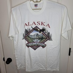 VTG Alaska Nature T Shirt XL White Gildan Bald Eagle Mountain Graphic Souvenir