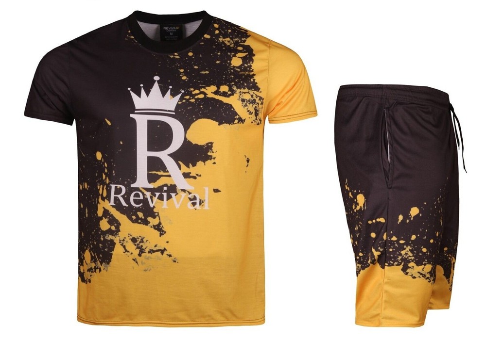 REVIVAL OUTFITTERS EXCLSUIVE GOLD PRINTED SHORT SETS W/ DRAWSTRINGS SMALL – 3XL