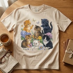 Cat Flower Floral Cute Kitten Vintage Flowers Art Cat Lover T-Shirt TA79
