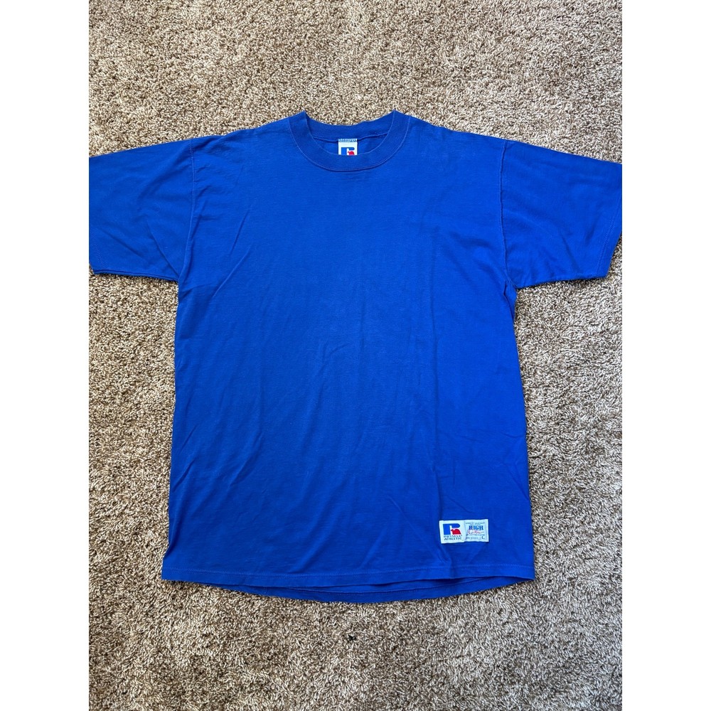 Vintage Russell Athletic Made In USA High Cotton Solid Royal T Shirt Size Large