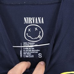 Nirvana Smiley Face Cobain Blue Mesh Graphic Button Jersey Shirt Mens Small