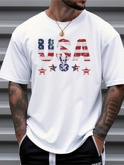 Men’s American Flag Print T-Shirt Stripes Design With Bold USA Lettering