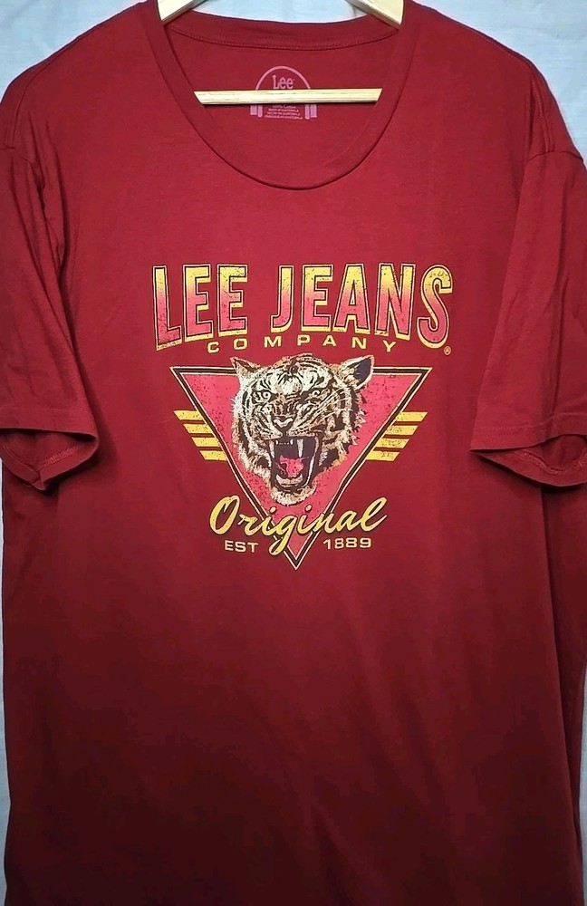 Lee Jeans Company Original T-Shirt, Sz 2XL, Red, Graphic Tiger, 100% Cotton
