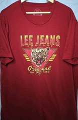 Lee Jeans Company Original T-Shirt, Sz 2XL, Red, Graphic Tiger, 100% Cotton
