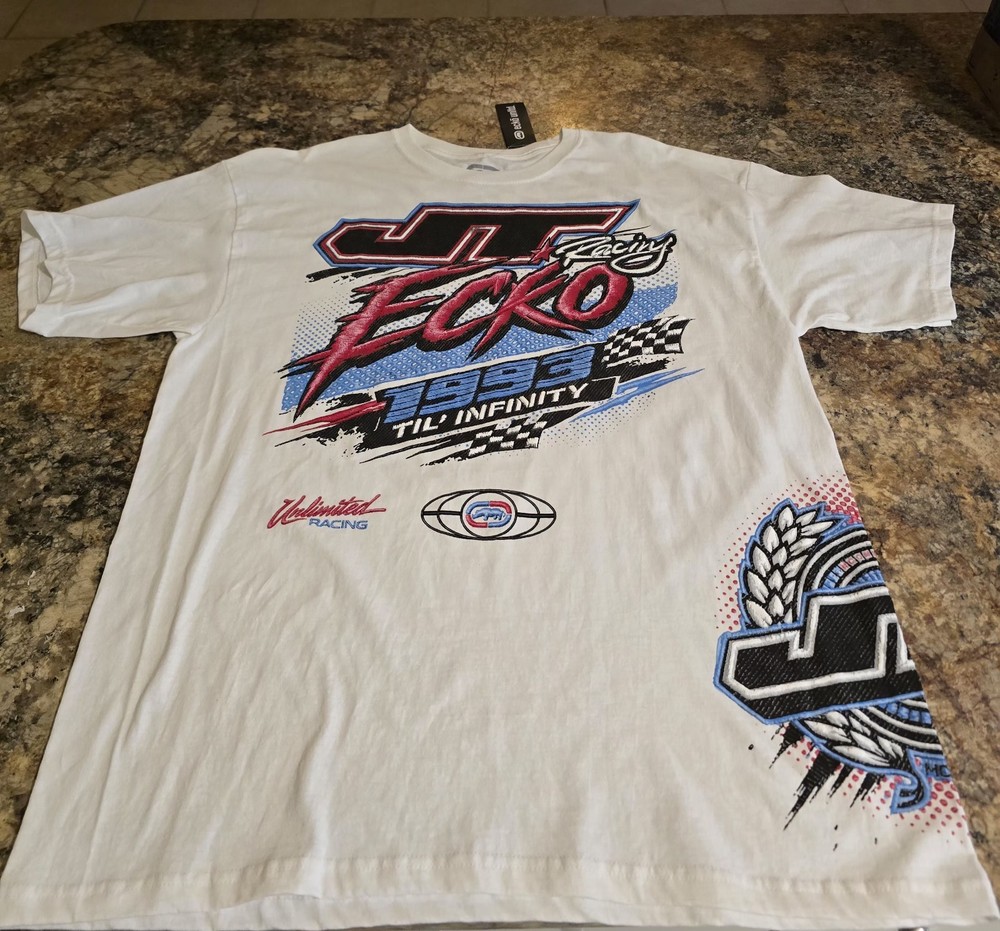Ecko Unltd x JT Racing size XL “Writing All Wrongs” T-shirt White.