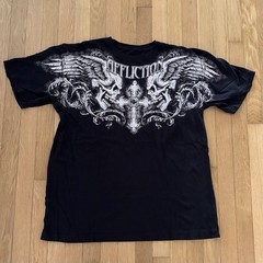 Affliction Shirt Mens XL Black Winged Up Skulls Gothic Cross Made in USA Y2K