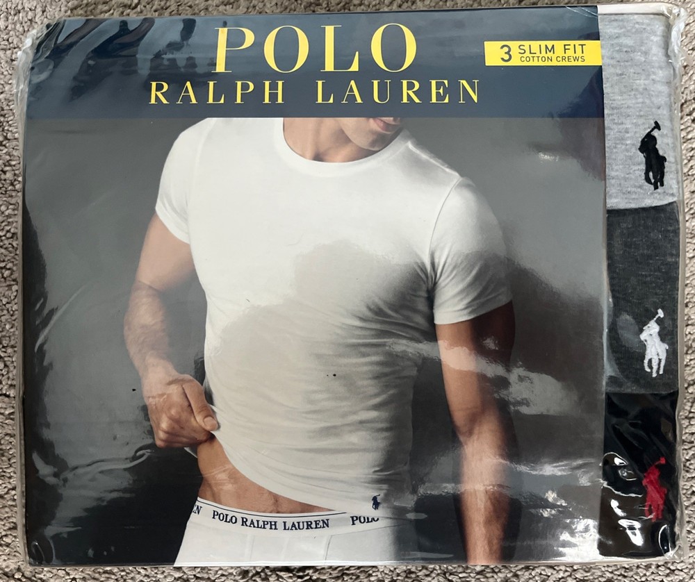 Polo Ralph Lauren Men’s Slim Fit Crew-Neck 3 Pack Undershirts T-Shirts – Size M