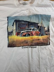 dirt track race car t shirt size large white graphic Crowd Pleaser retro