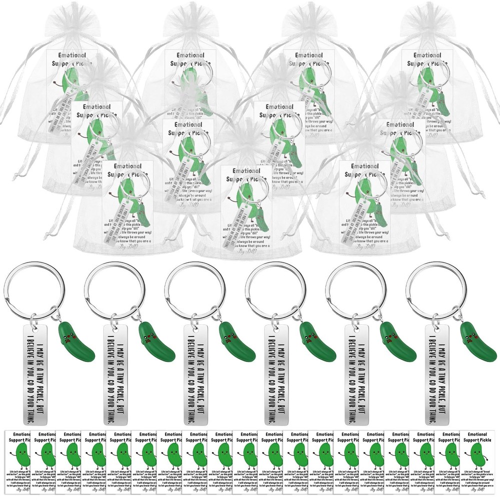 20 Sets Christmas Positive Pickles Gifts Resin Keychains with Card Bag Emotio…
