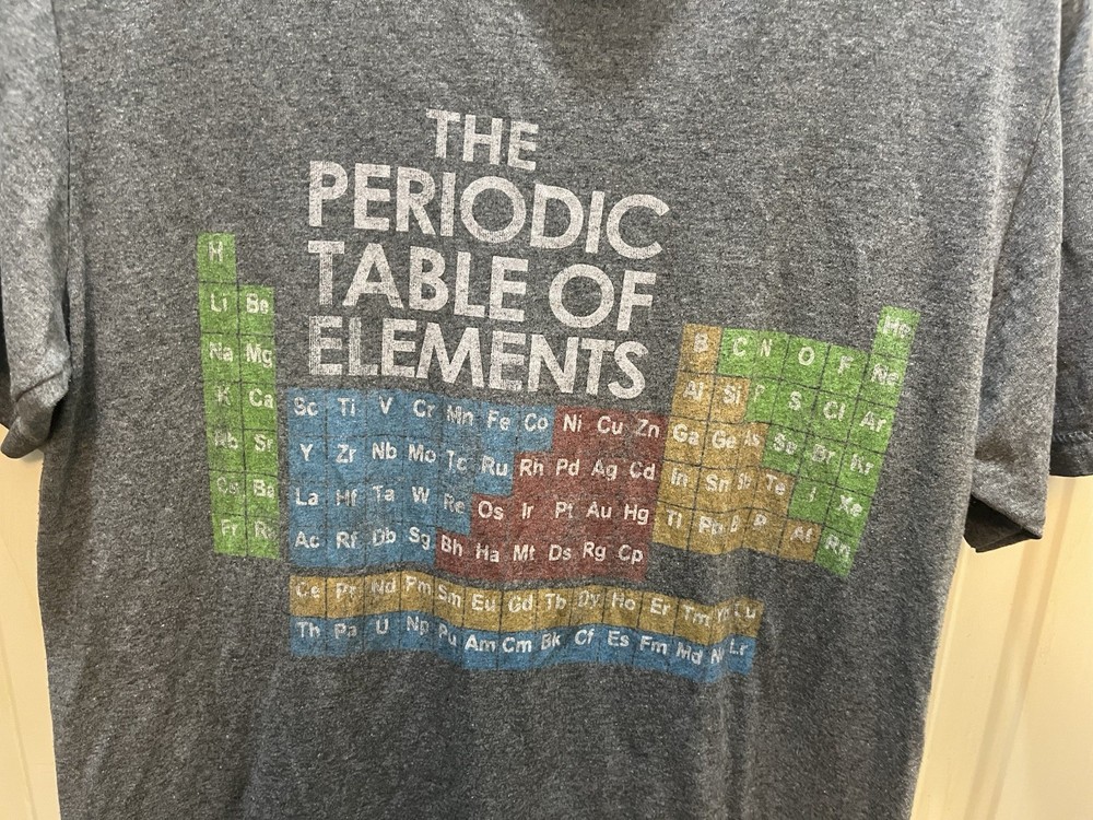 Size Medium Periodic Table of Elements Gray T Shirt Science Geek Chemistry
