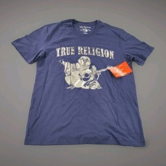 True Religion Men’s Silver Buddha SS Crew Neck Tee in navy, size M