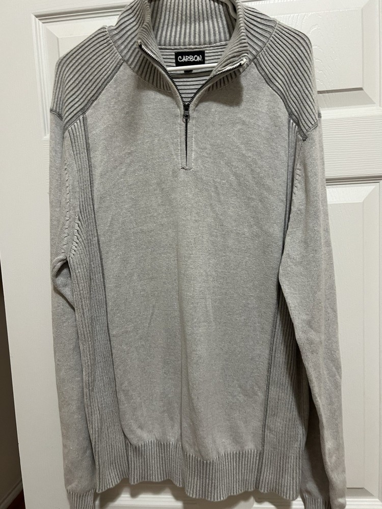 Mens Carbon Shirt/Sweater Size XL Grey 8″ zip Long Sleeves Collar 100% Cotton