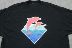 Pink Dolphin Shirt Mens XL Black Dolphin Wave Logo Graphic Tee Ocean Streetwear