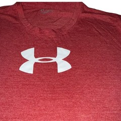 Under Armour Mens XL Loose Fit Short Sleeve T-Shirt Heather Red Logo Athletic