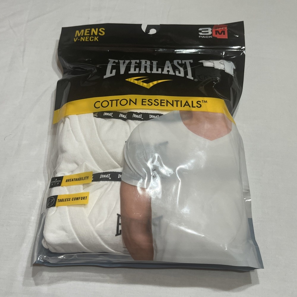 New Everlast Mens 3 Pack V-Neck T-Shirts Size Medium White