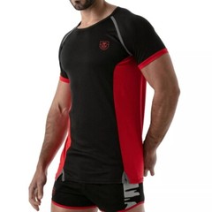 TOF PARIS Sports Gym Total Protection Muscle T-Shirt Antibacterial Black-Red 40