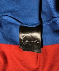 Karl Kani Vintage T-Shirt M Unisex Vertical Stripes Blue Red Yellow Embroidered