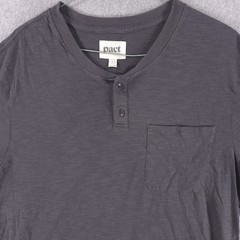 Pact Organic Cotton Gray Short Sleeve 2 Button Pocket Henley Shirt Mens Large